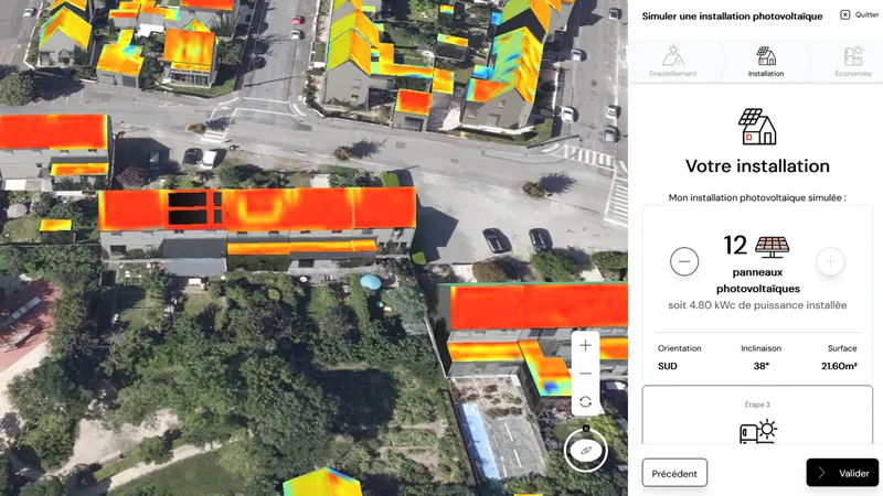 Illustration de la plateforme numérique de Rennes Métropole pour évaluer le potentiel photovoltaïque des toitures